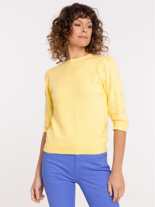 Pull jaune manches courtes femme