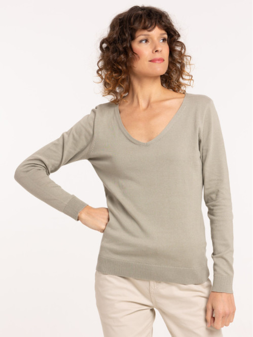 Pull col V mousse clair femme