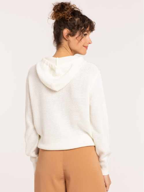 Pull à capuche écru femme