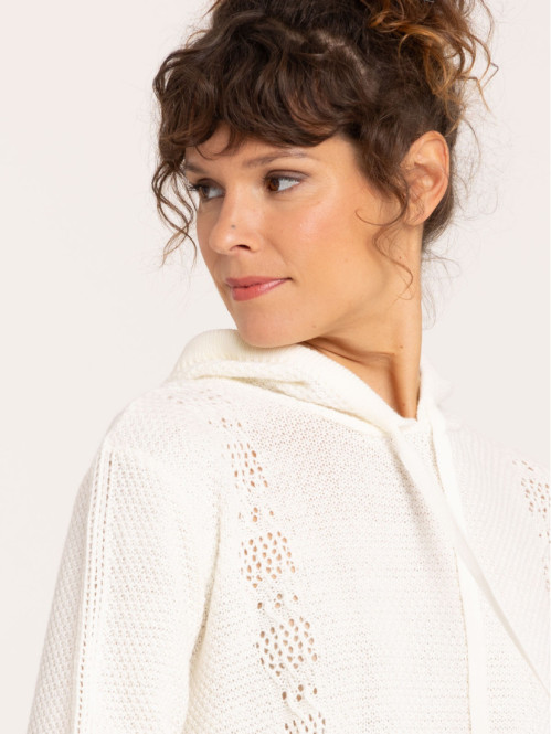 Pull à capuche écru femme
