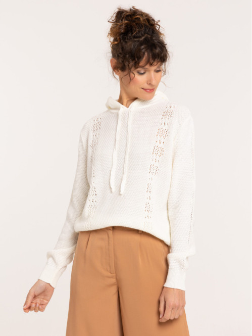 Pull à capuche écru femme