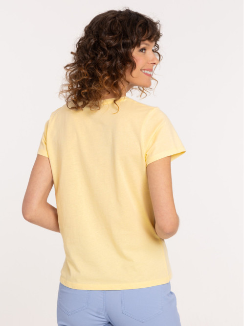 Tee-shirt femme col V jaune