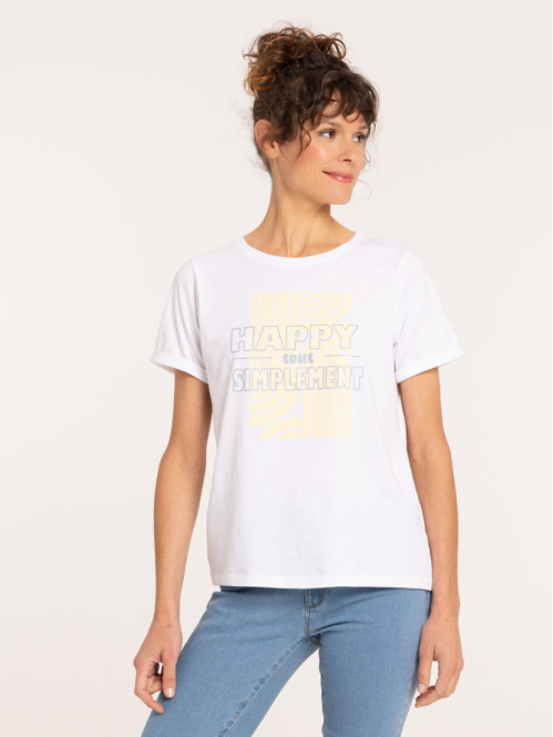 T-shirt blanc cassé message femme