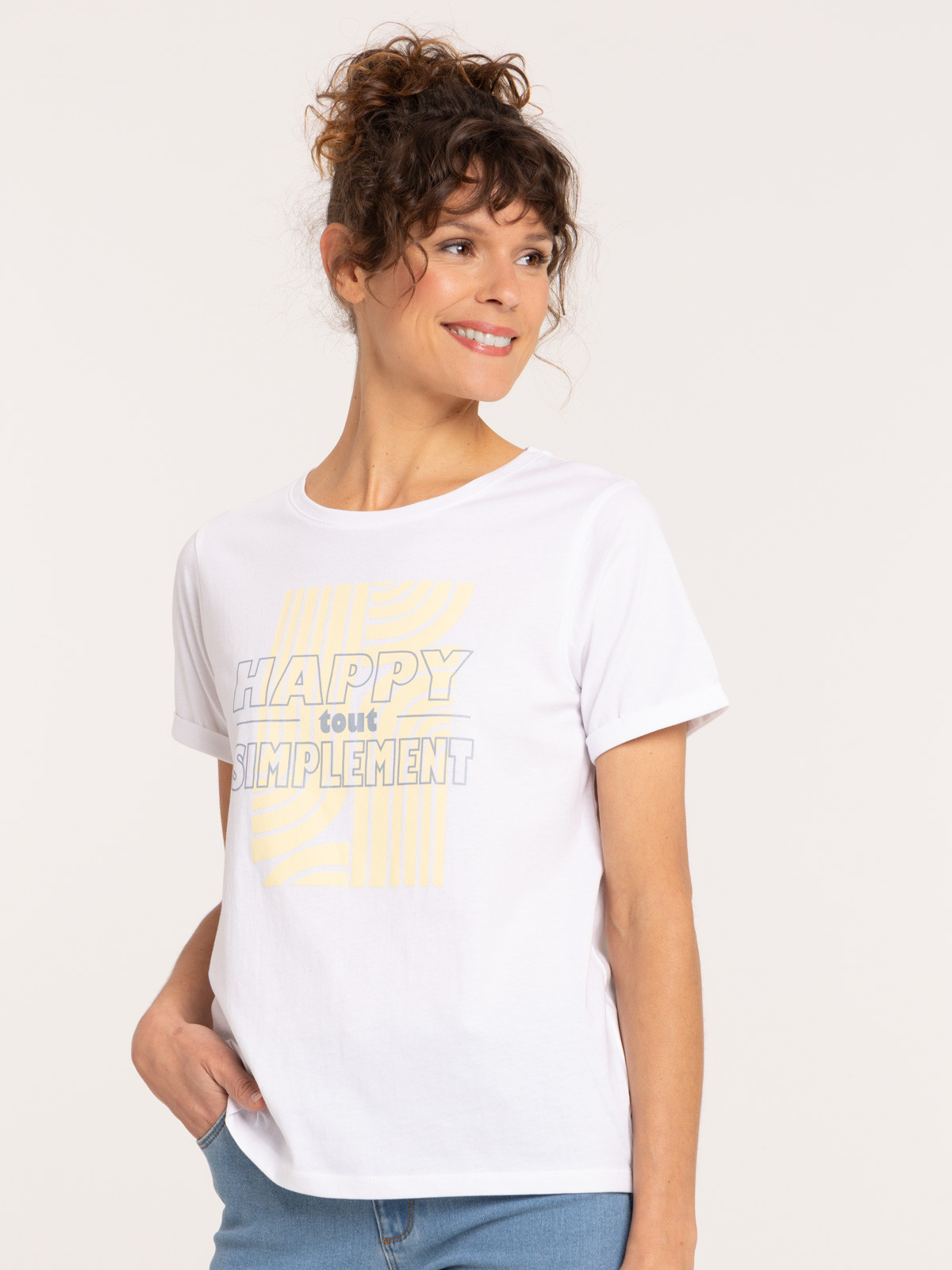T-shirt blanc cassé message femme