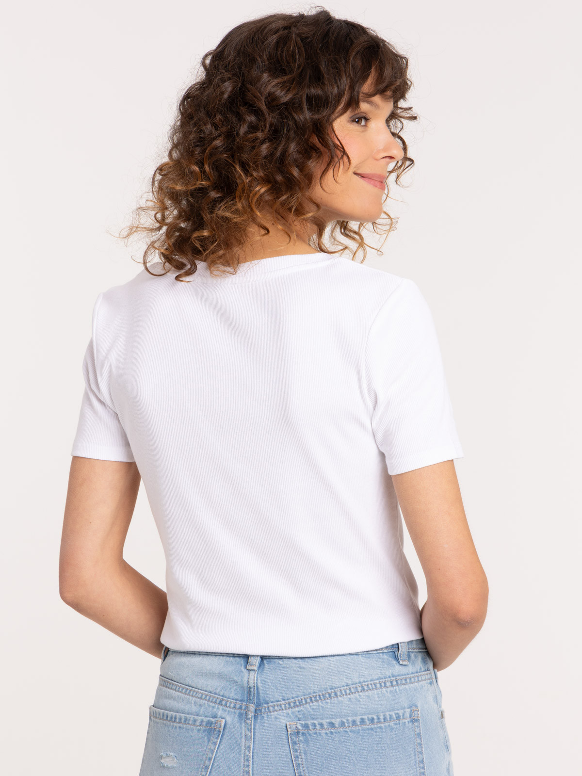 T-shirt blanc col rond côtelé femme T-shirt blanc col rond côtelé femme