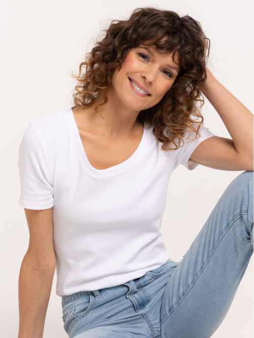 T-shirt blanc col rond...