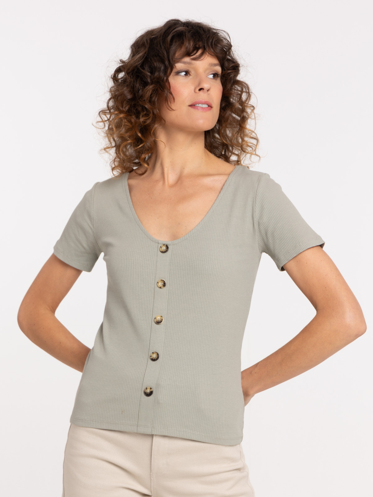 T-shirt côtelé boutons femme