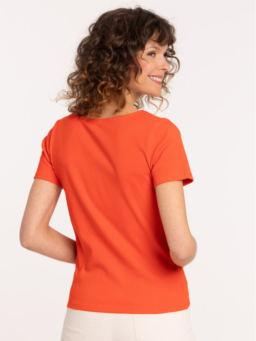 T-shirt côtelé boutons femme