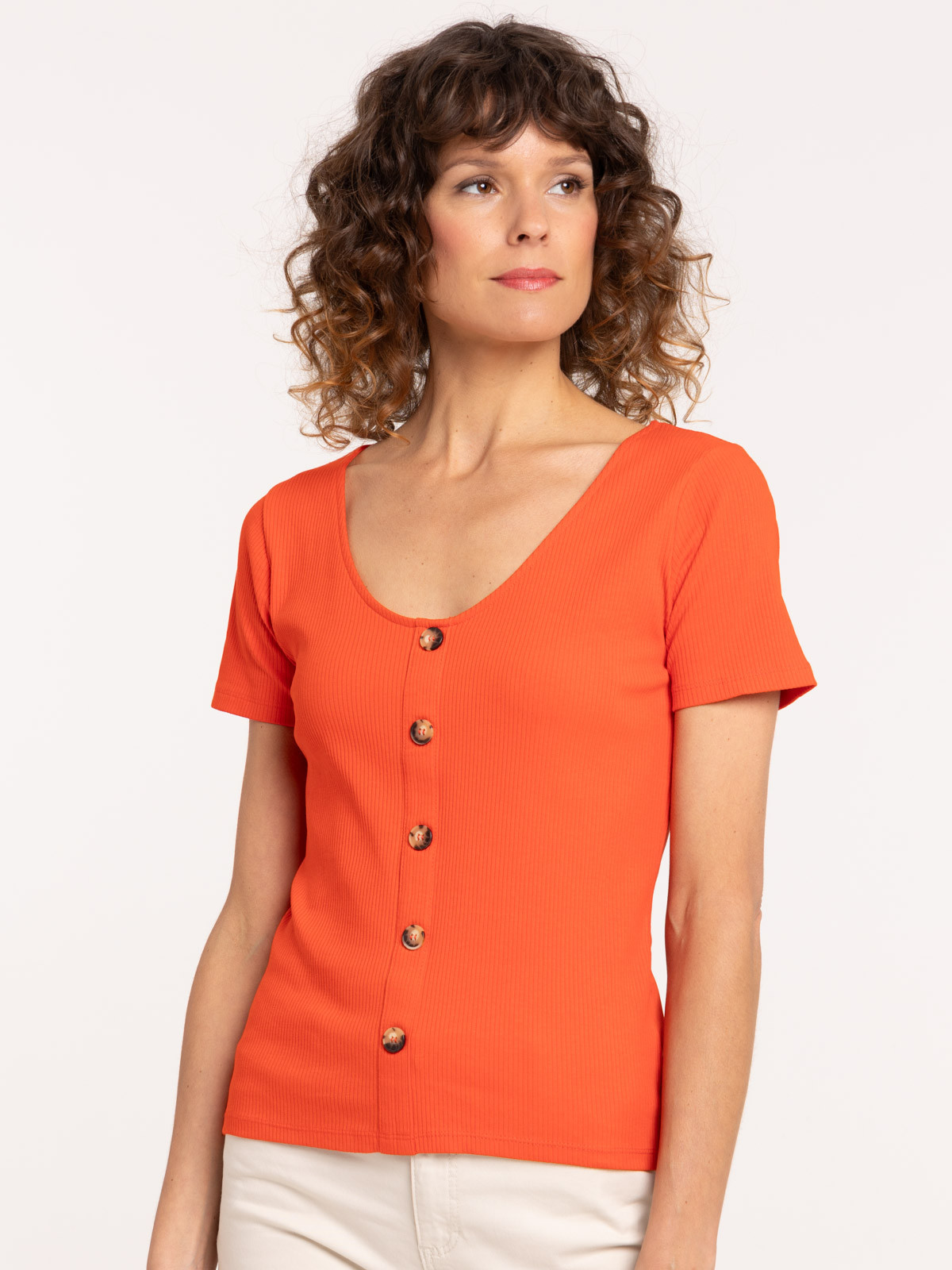 T-shirt côtelé boutons femme