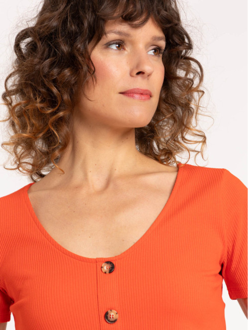 T-shirt côtelé boutons femme