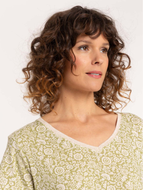 T-shirt col V imprimé fleuri femme T-shirt col V imprimé fleuri femme