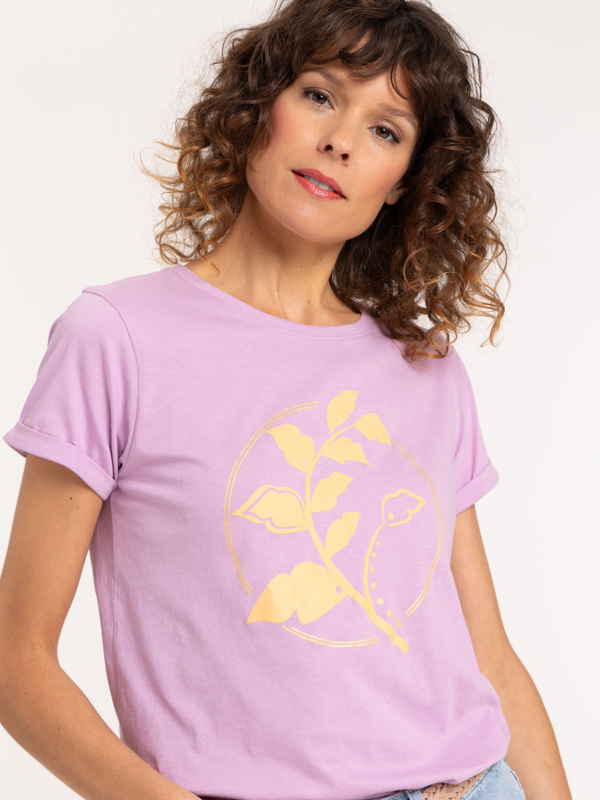 T-shirt floral col rond femme