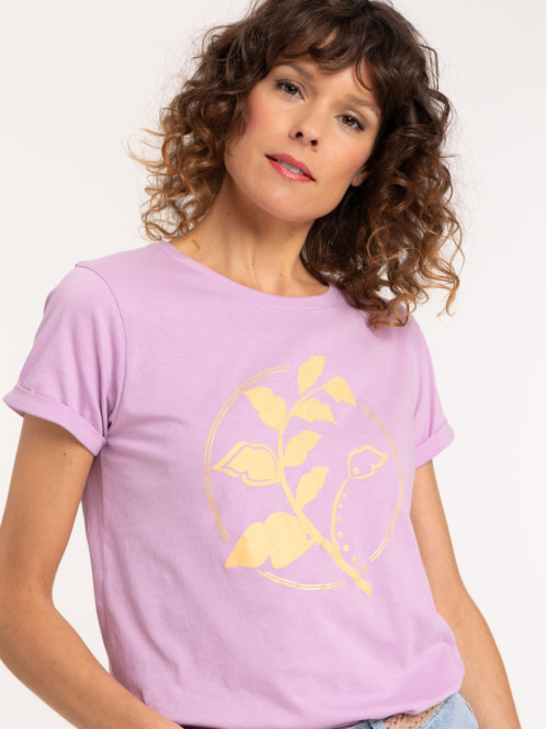 T-shirt floral col rond femme