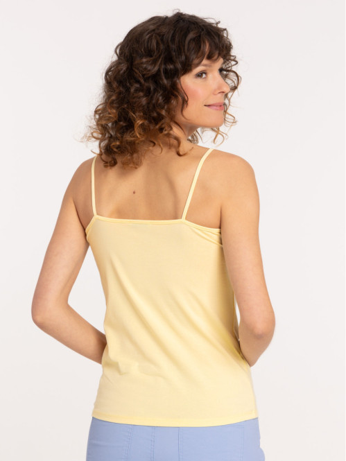 Débardeur col V jaune femme