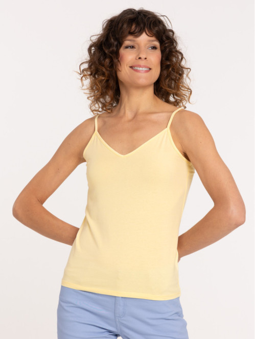 Débardeur col V jaune femme