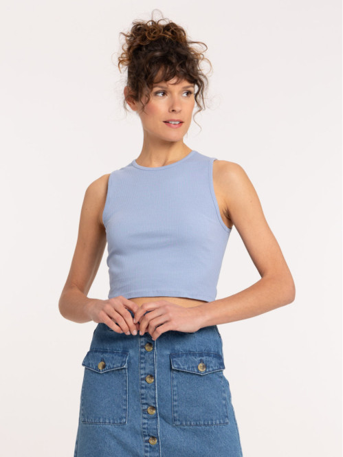 Débardeur bleu côtelé femme