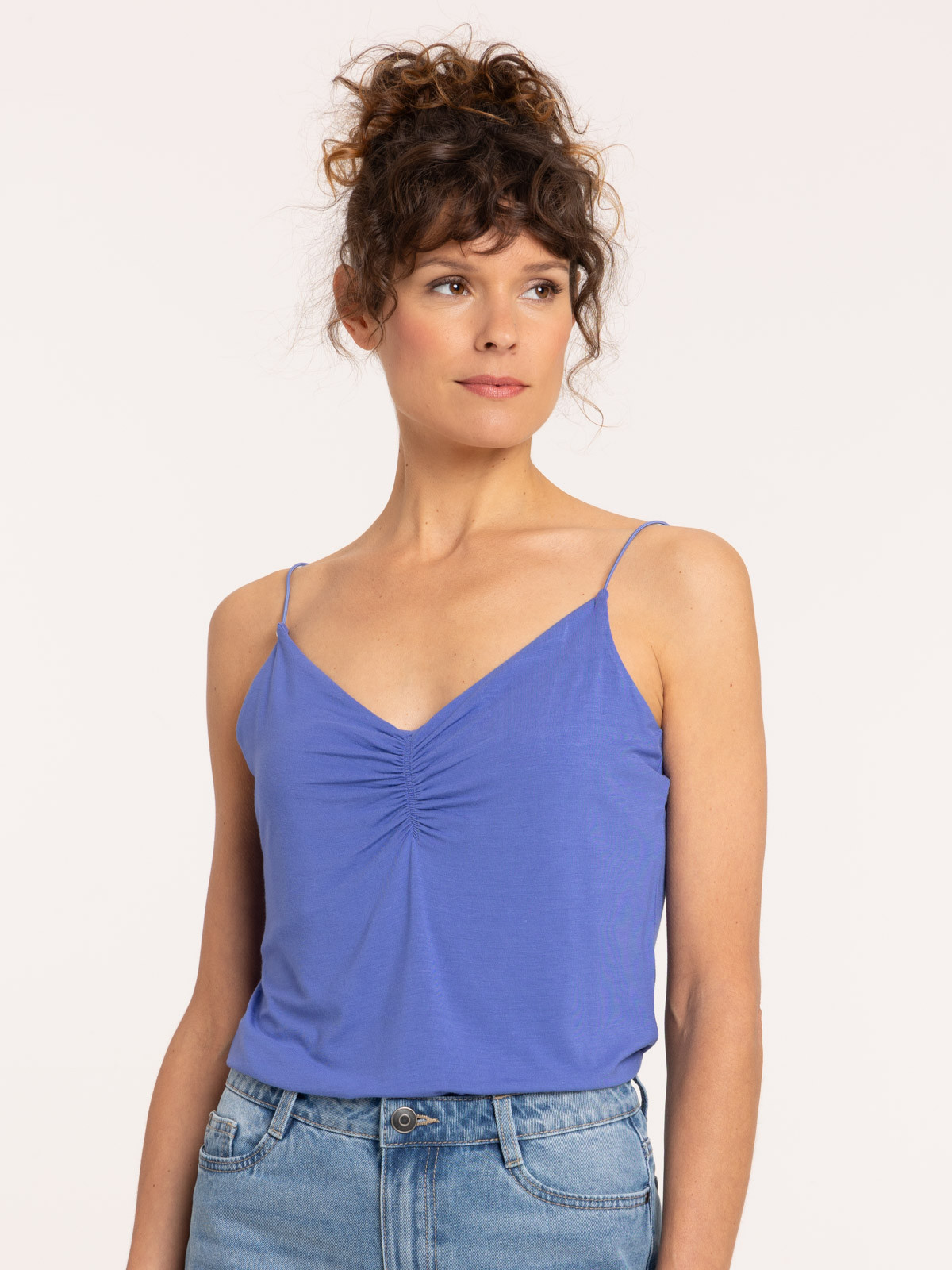 Débardeur bretelles bleu lavande femme
