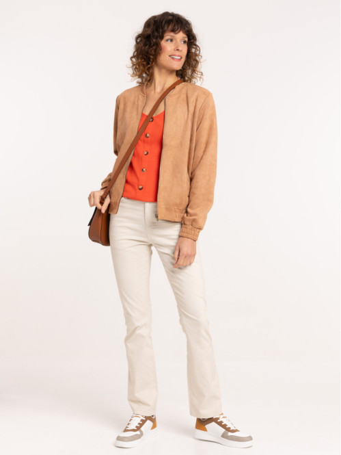 Veste bomber suédine camel femme