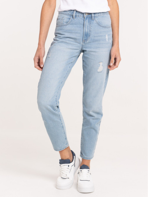 Jean bleach denim mom femme