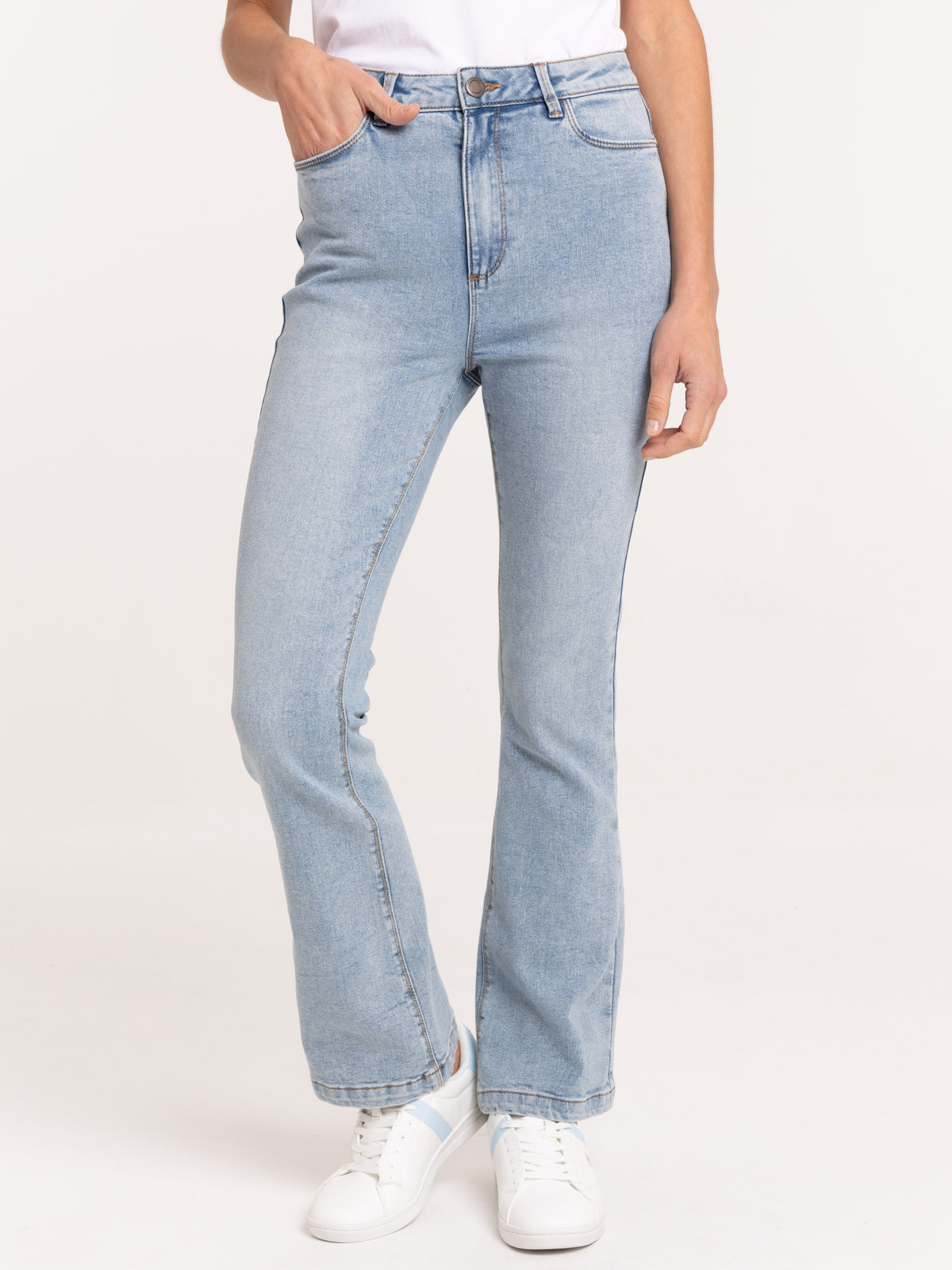 Jean bleach denim flare femme