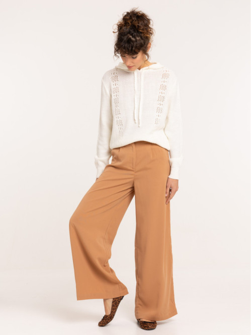 Pantalon camel large femme