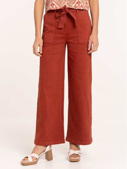 Pantalon large ceinturée femme