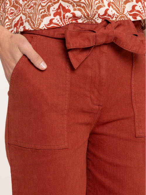 Pantalon large ceinturée femme