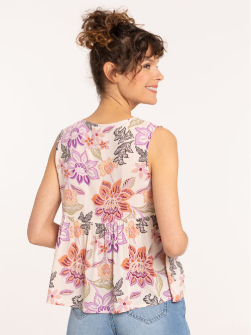 Top fleuri noeuds femme