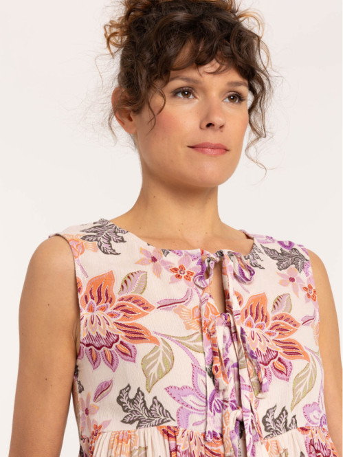 Top fleuri noeuds femme