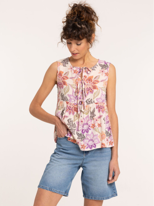 Top fleuri noeuds femme