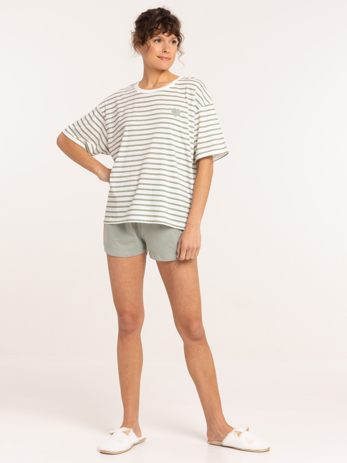 Pyjashort rayé coeur femme