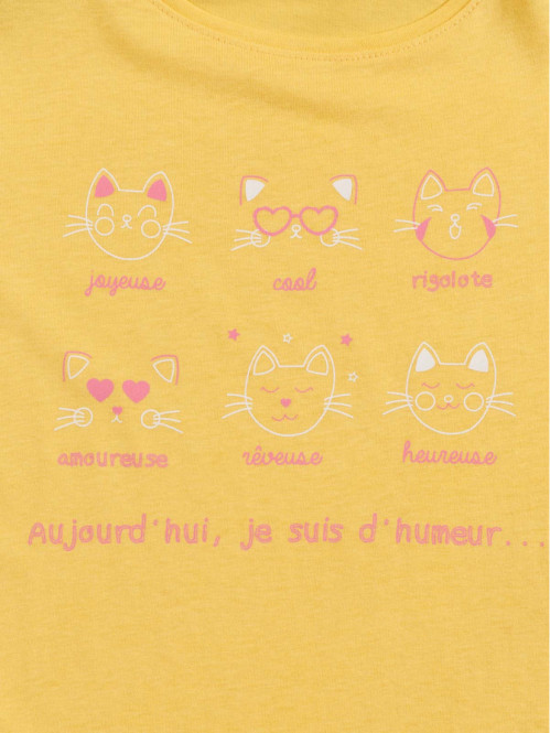 Tee-shirt humeur chat fille (3-12A) Tee-shirt humeur chat fille (3-12A)