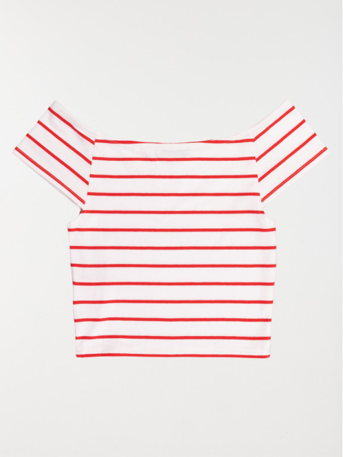T-shirt court rayé fille...