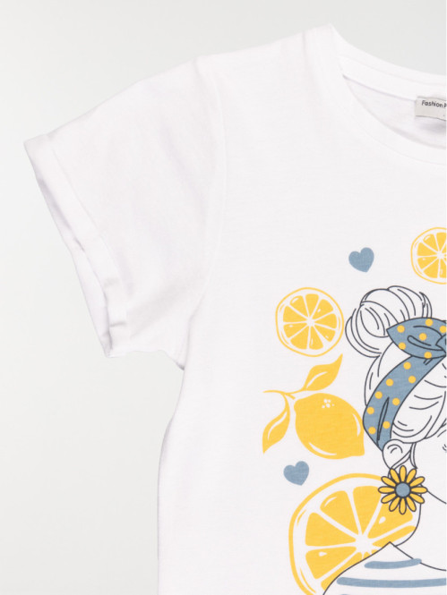 Tee-shirt blanc motif fille (3-12A) Tee-shirt blanc motif fille (3-12A)