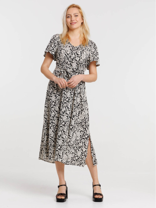 Robe noire fleurie femme