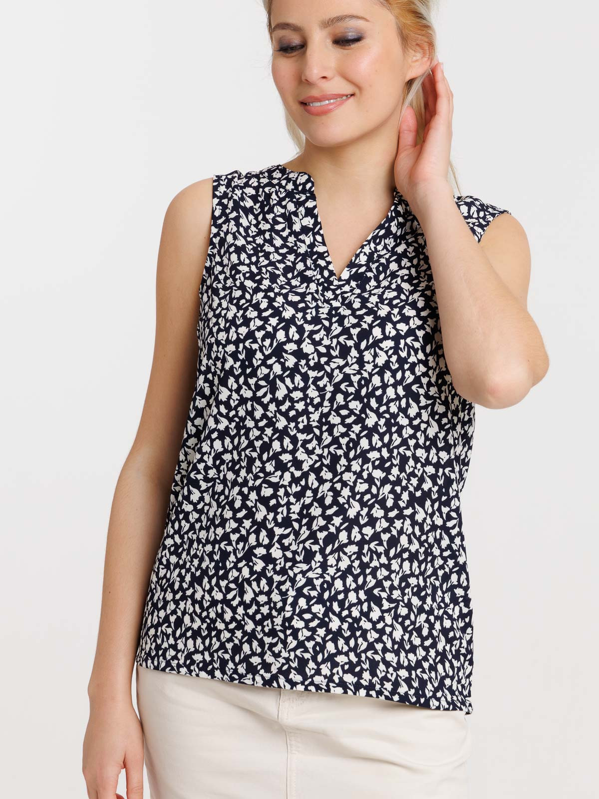 Blouse fleurie sans manches femme