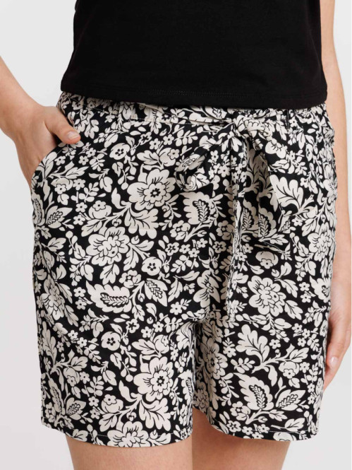 Short fleuri noir femme