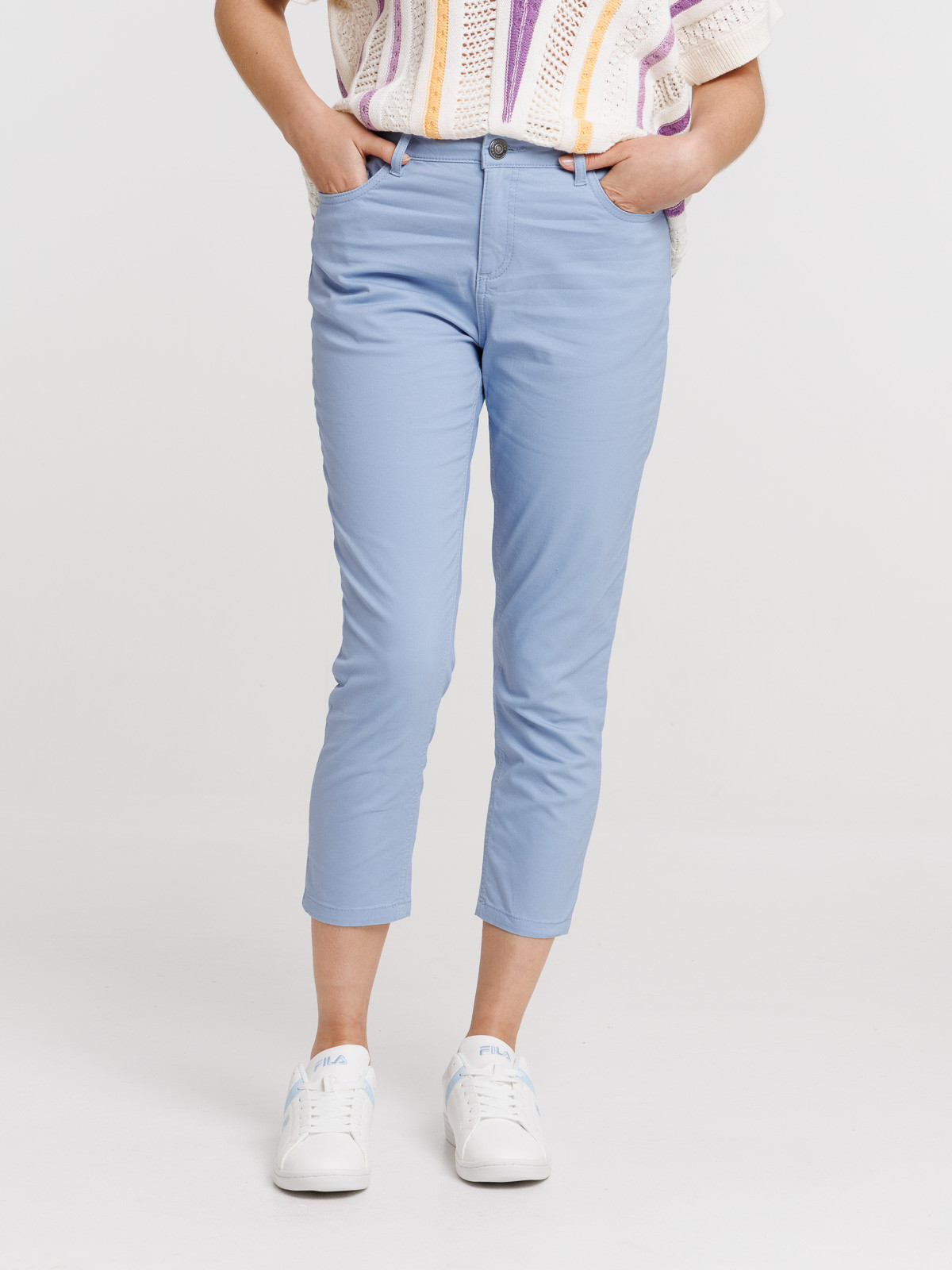 Pantacourt skinny bleu femme