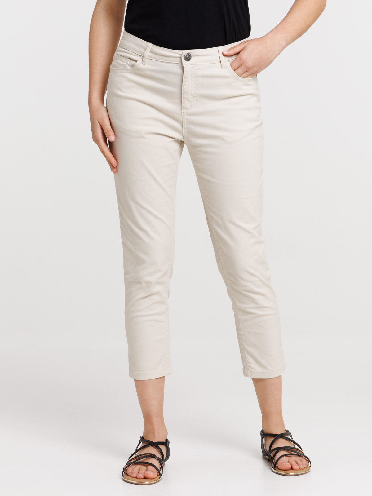 Pantacourt skinny beige femme
