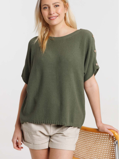 Pull manches courtes boutons femme