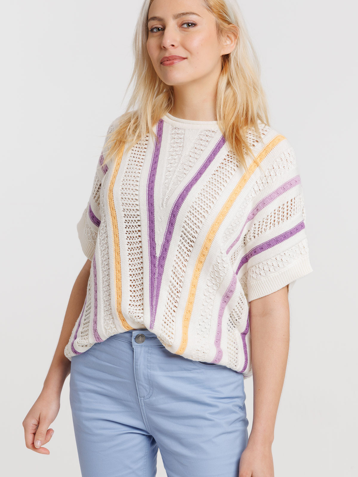 Pull rayures manches courtes femme