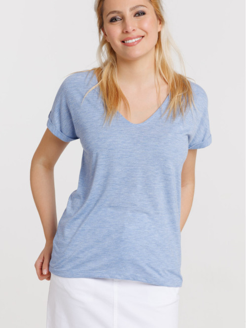 T-shirt bleu femme dentelle...
