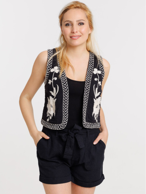 Veste imprimée noire femme