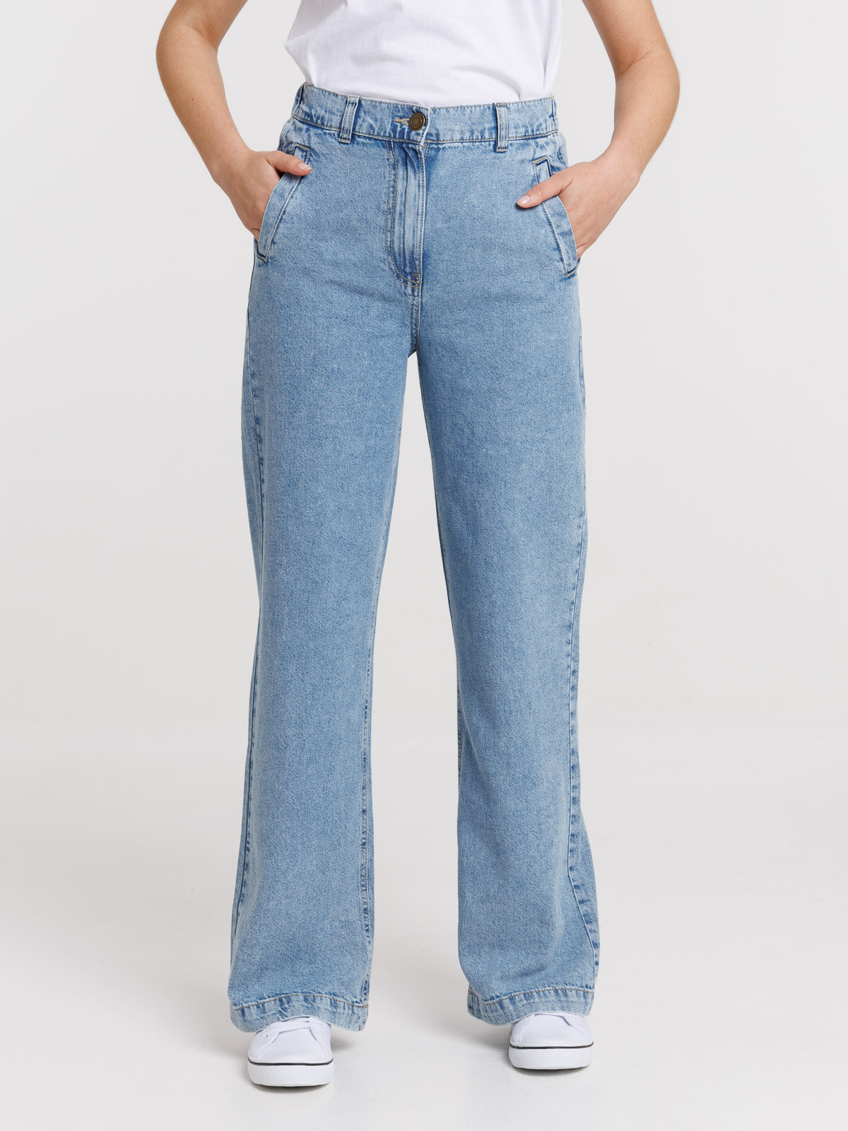 Jean wide leg double stone femme
