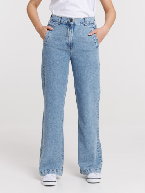 Jean wide leg double stone femme