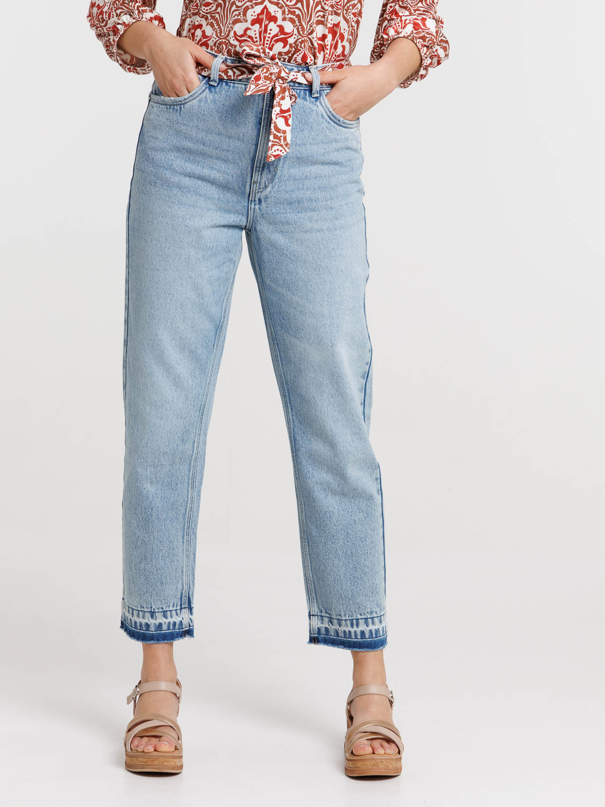 Jean droit double stone ceinture femme