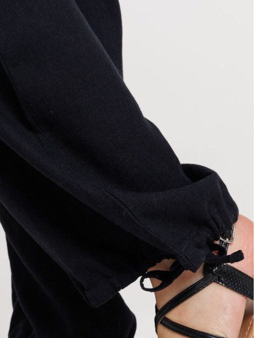 Pantalon en lin noir femme