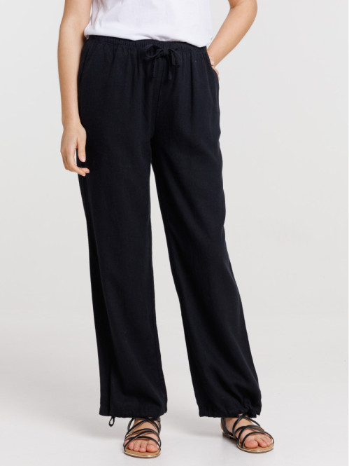 Pantalon en lin noir femme