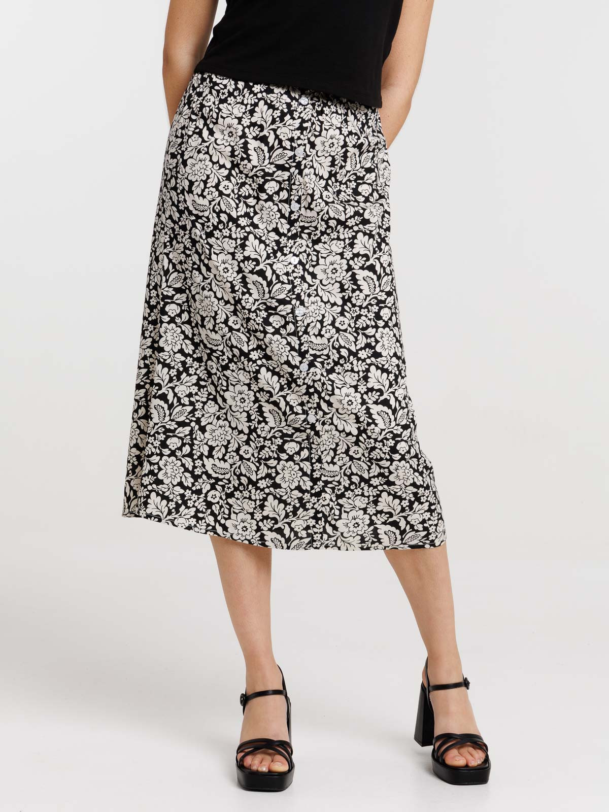 Jupe noire longue fleurie femme