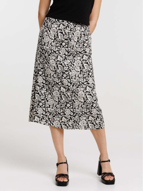 Jupe noire longue fleurie femme